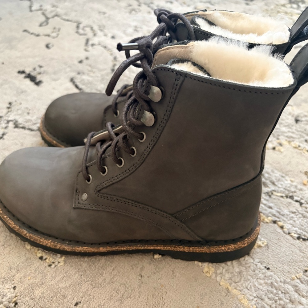 Birkenstock Bryson Womens 37 Gray Shearling Waxy Nubuck Graphite Boots